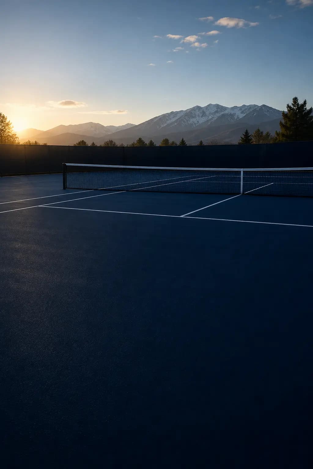 A blue tennis court overlooking the mountains near Logan